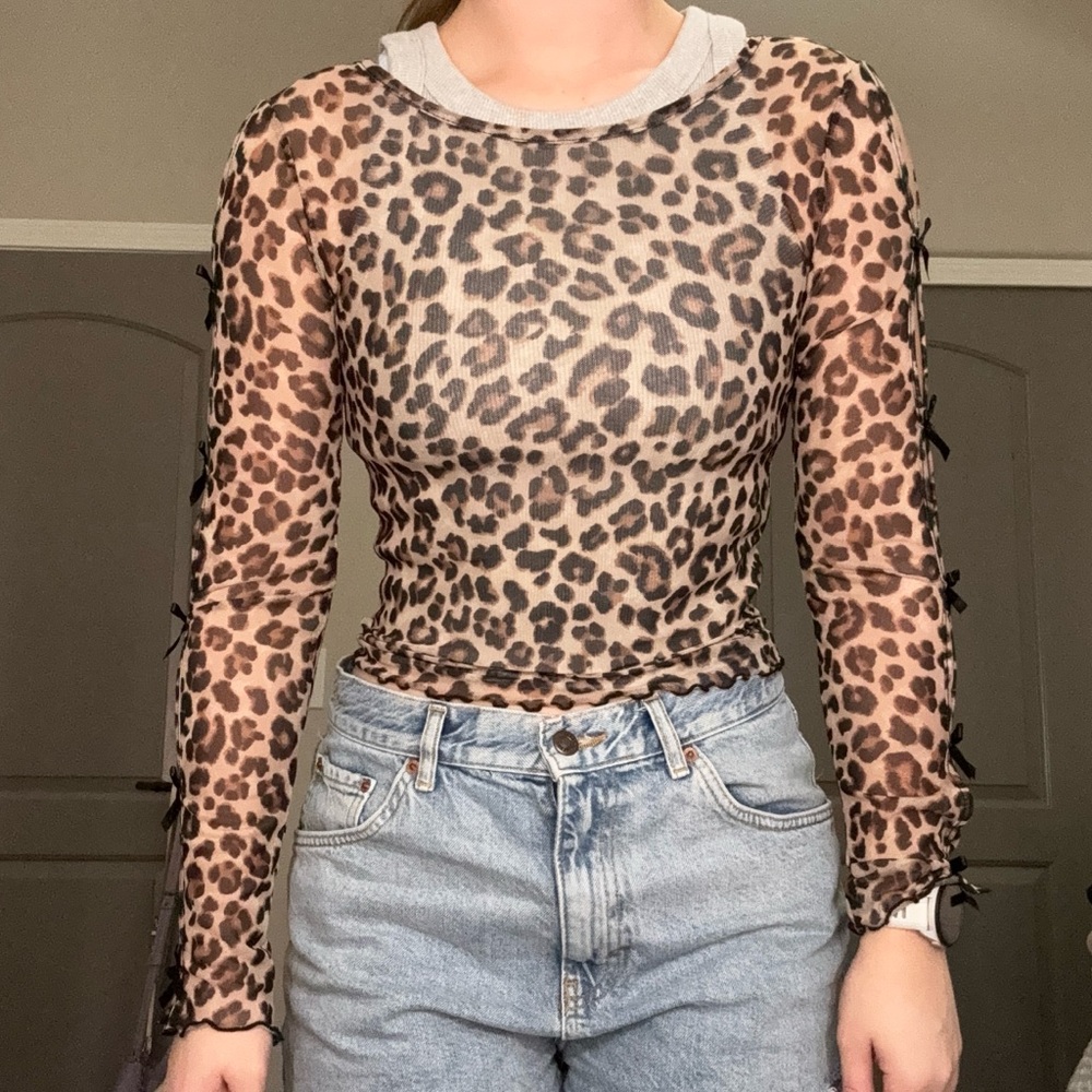 Leopard Print Mesh Top